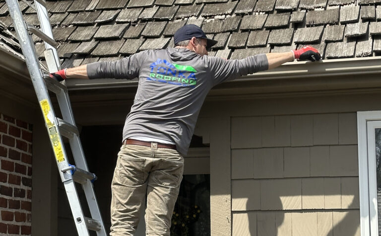 Inspecting a cedar shingle roof