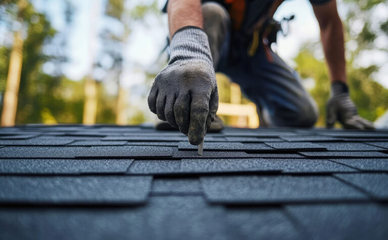Close up of shingles on a roof